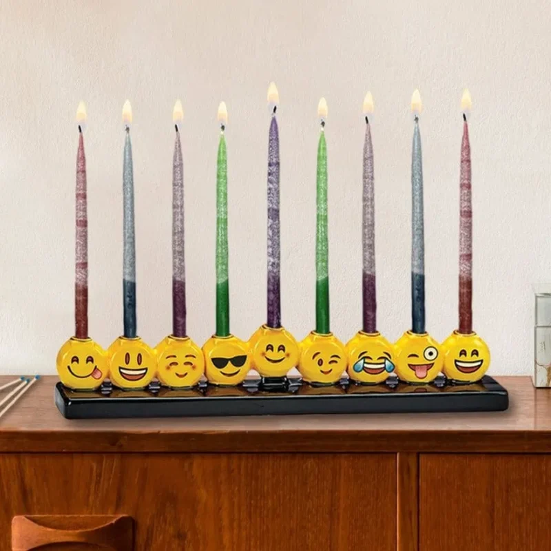 hand painted emoji menorah unique holiday decor