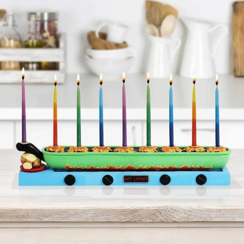 hand painted latke pan menorah for hanukkah