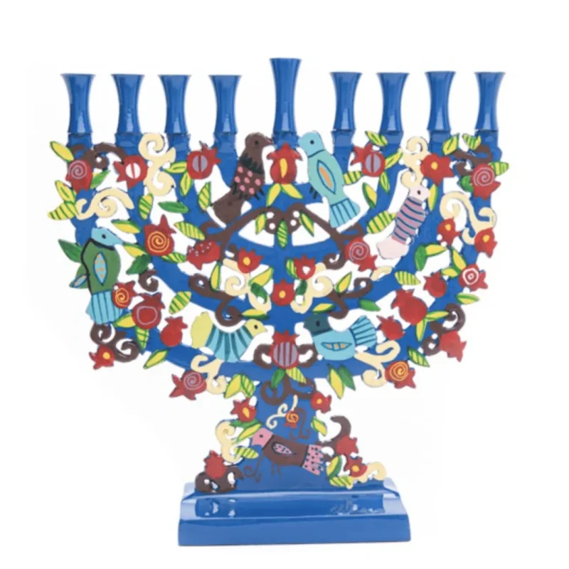 hand painted pomegranates birds menorah by yair emanuel