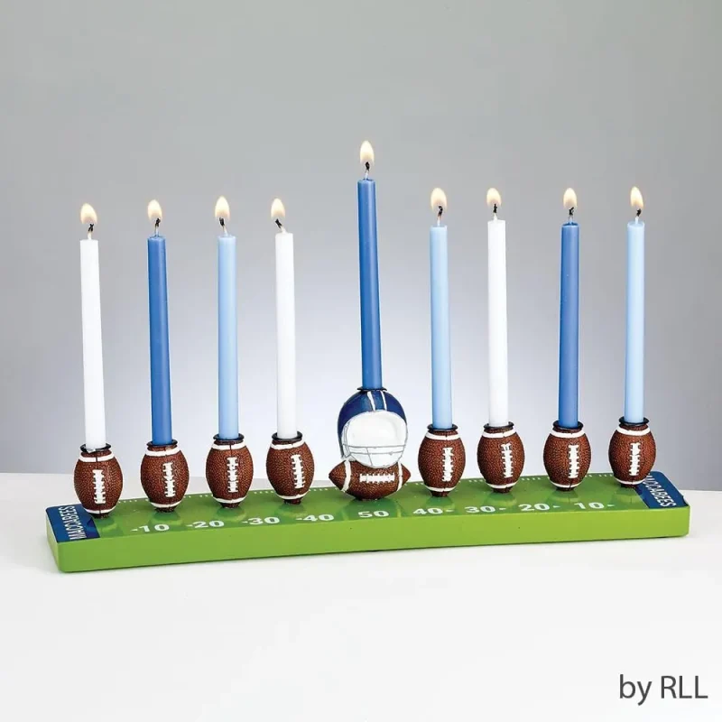 hand painted resin football menorah for sale