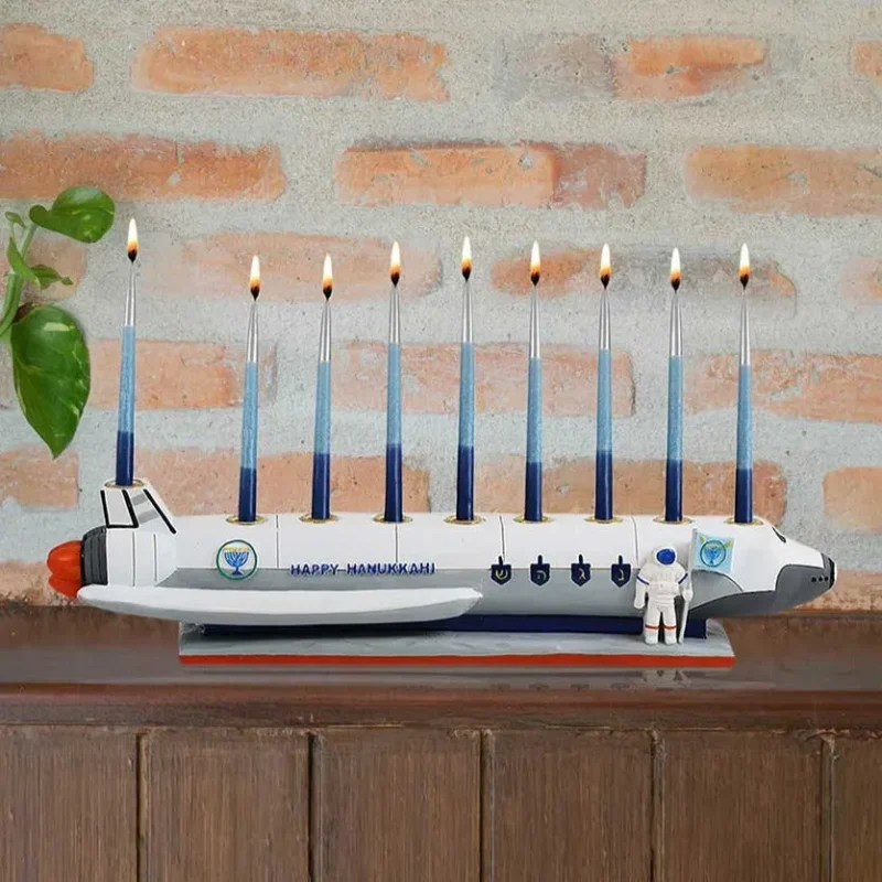 hand painted spaceship menorah for kids