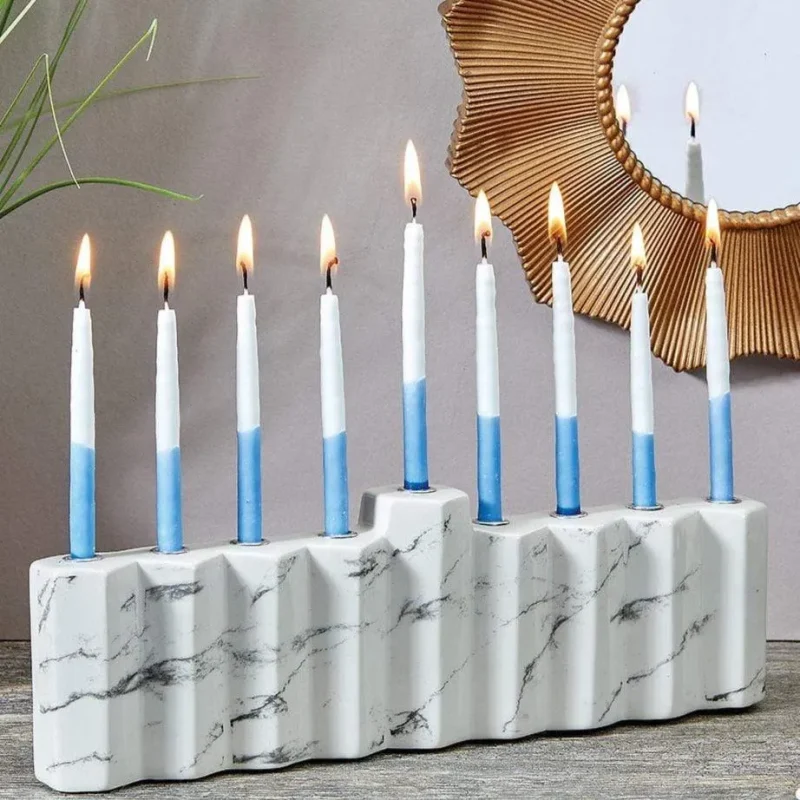 hand painted white hexagon ceramic menorah