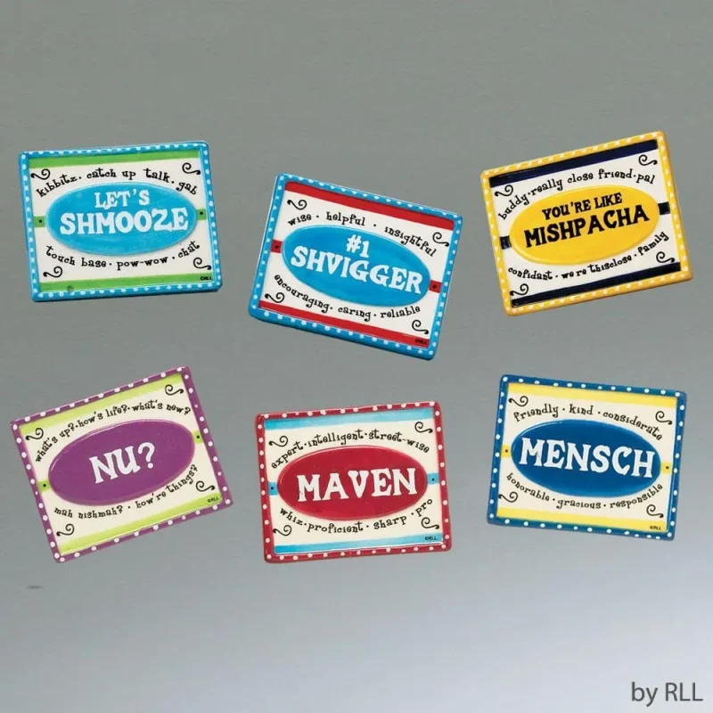 hand painted yiddish ceramic magnets