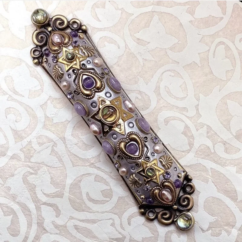 handcrafted abalone amethyst mezuzah by michal golan