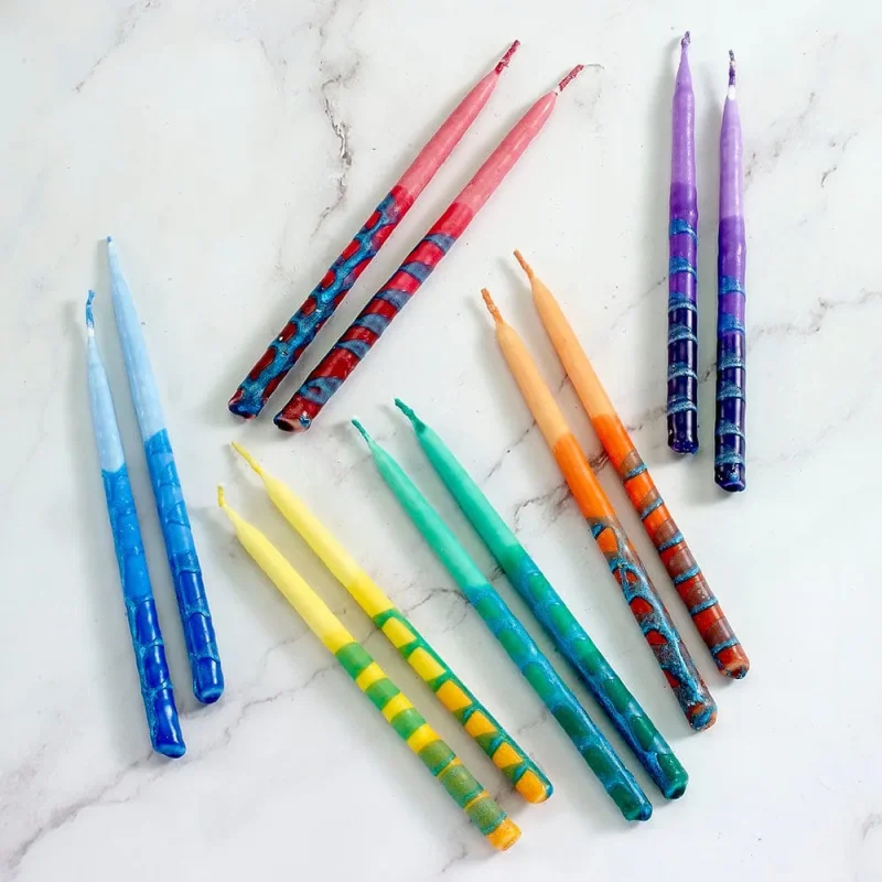 handcrafted rainbow hanukkah candles