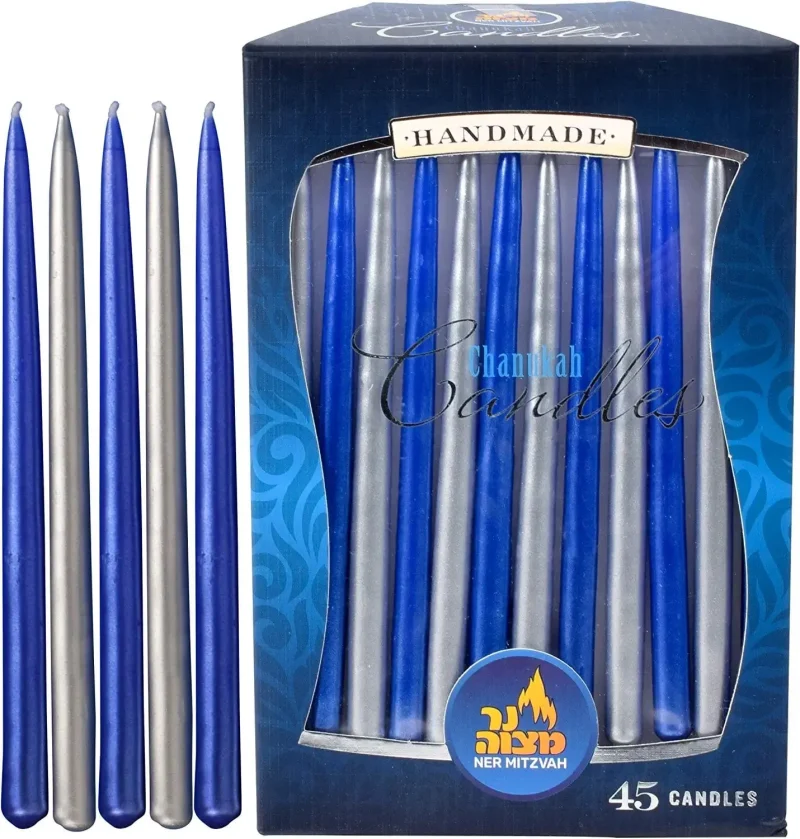 handmade blue silver hanukkah candles