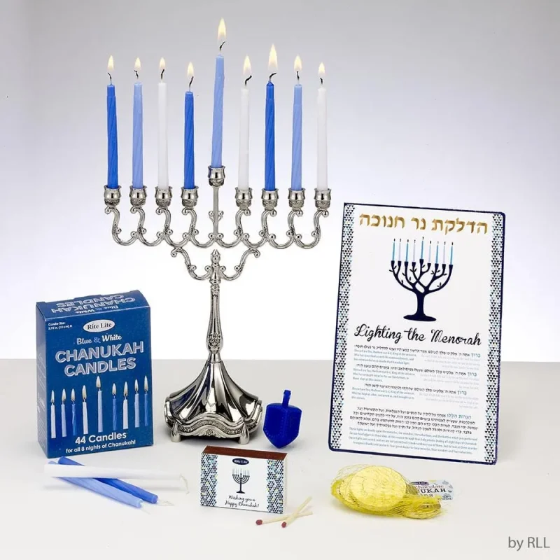 hanukkah gift set menorah candles gelt dreidel