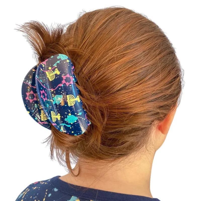 hanukkah hair claw with splatter paint design