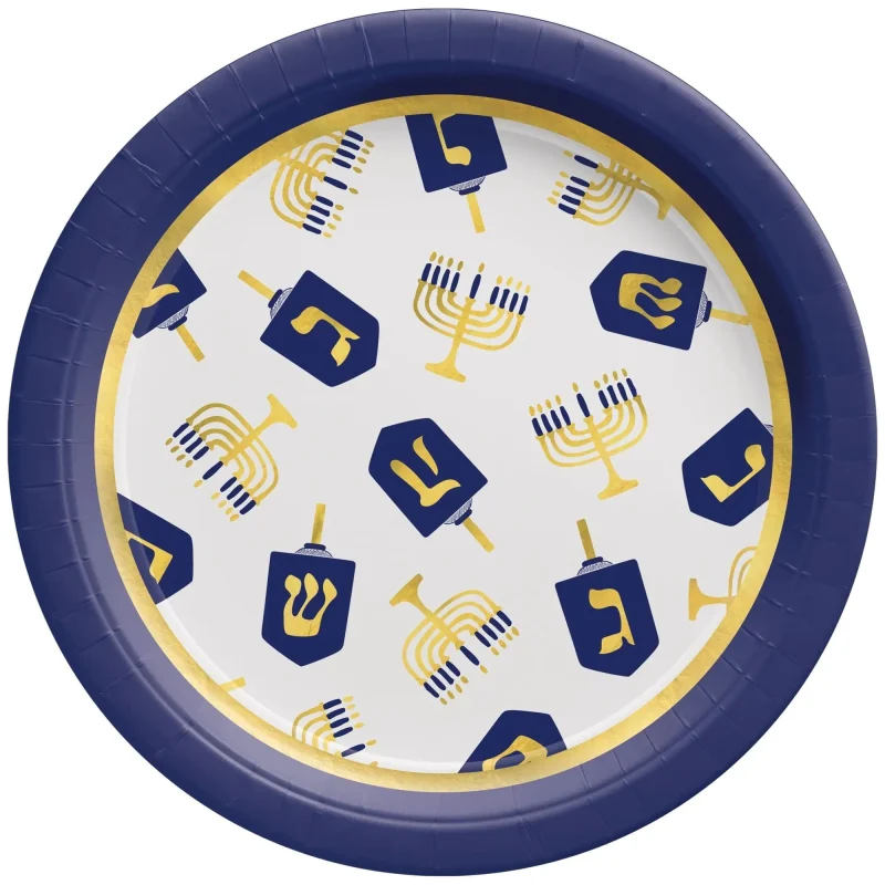 hanukkah lights round paper plates 20 pack