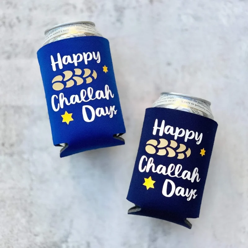 happy challah days koozies set of 2 keep drinks warm