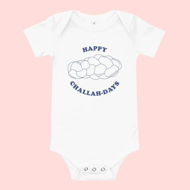 happy challah days white baby onesie perfect gift