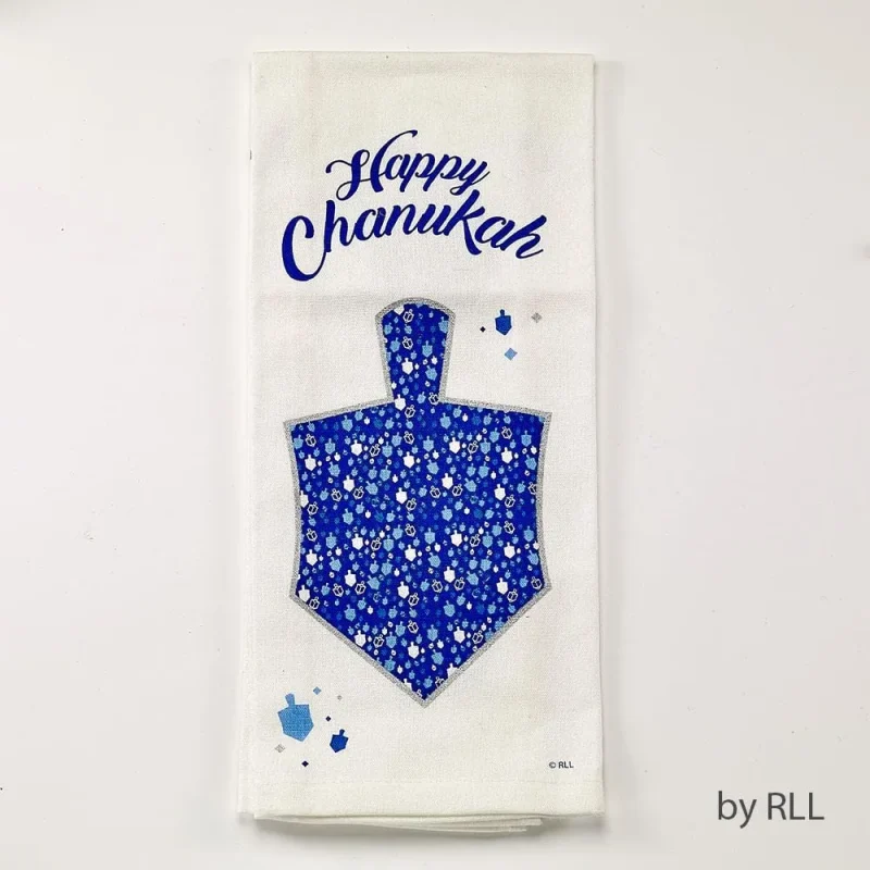 happy chanukah mosaic dreidel tea towel