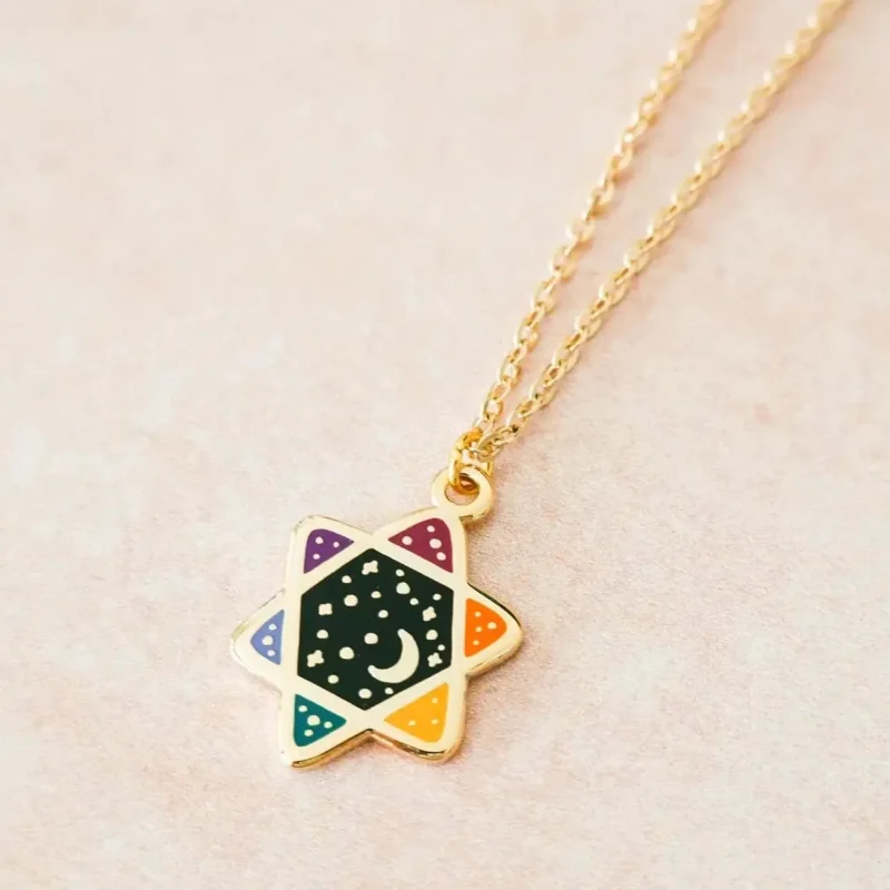 jewel tone star of david necklace cosmic rainbow design