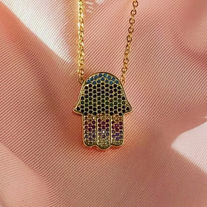 jeweled hamsa pendant necklace