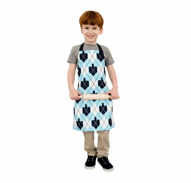 kids hanukkah dreidel apron argyle design scaled