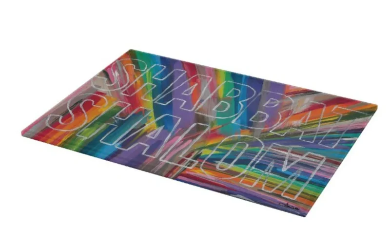 large rainbow glass challah board shabbat shalom