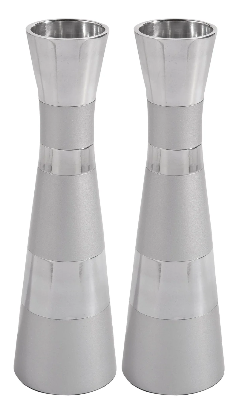 large shiny matte silver candlesticks by yair emanuel scaled