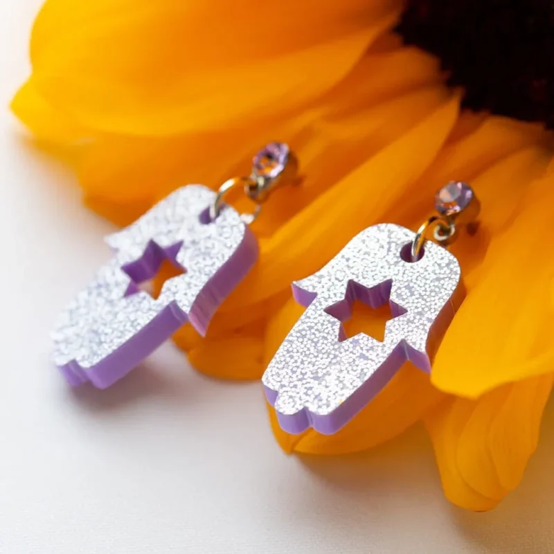 lavender hamsa earrings for bat mitzvah