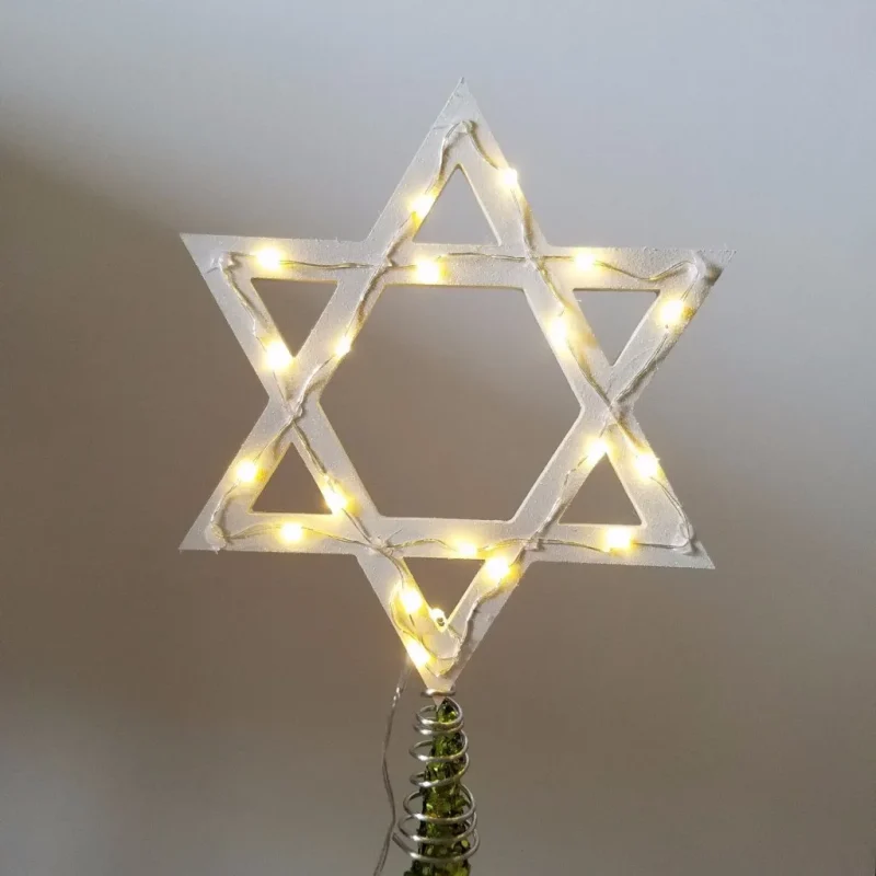 led star of david tree topper white