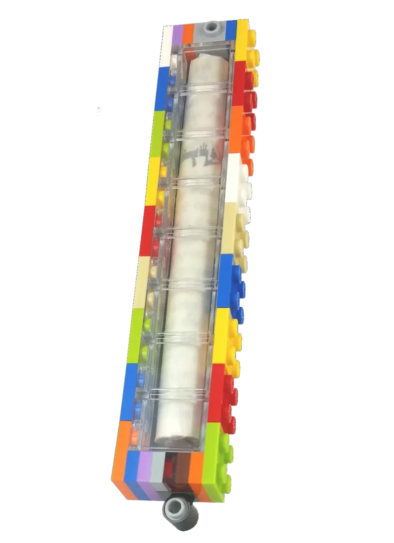 lego brick mezuzah case colorful design