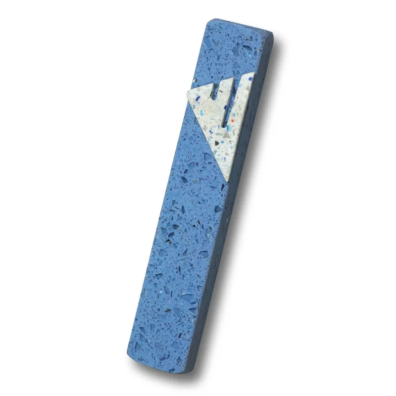 light blue quartz mezuzah with terrazzo shin elegant home decor