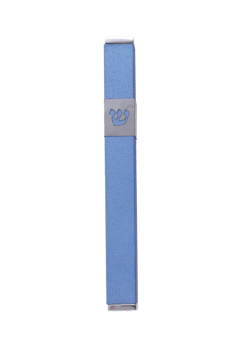 light blue stainless steel mezuzah by yair emanuel scaled