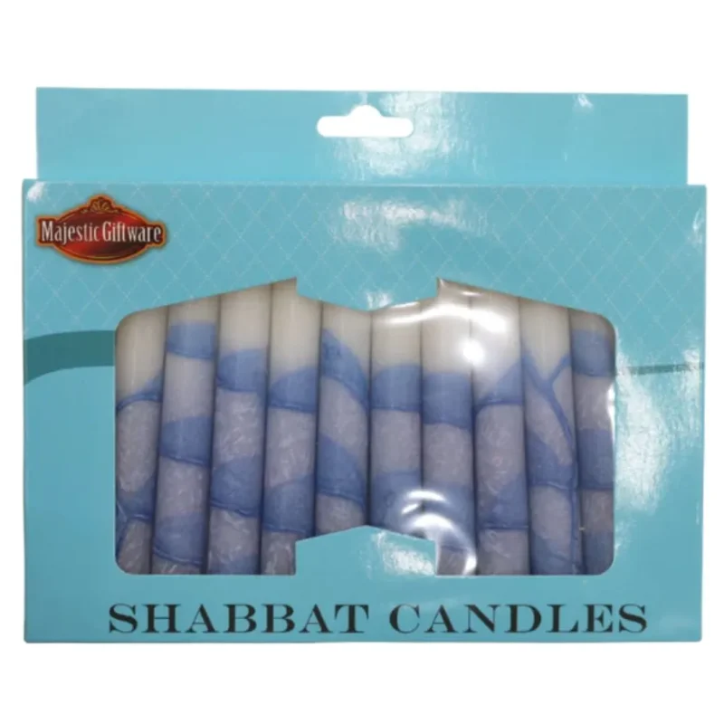 light blue white shabbat candles 12 pack