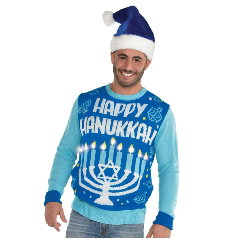 light up menorah hanukkah sweater for all