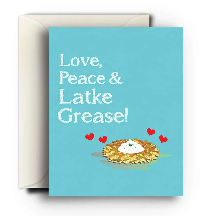 love peace latke grease hanukkah cards 8 pack