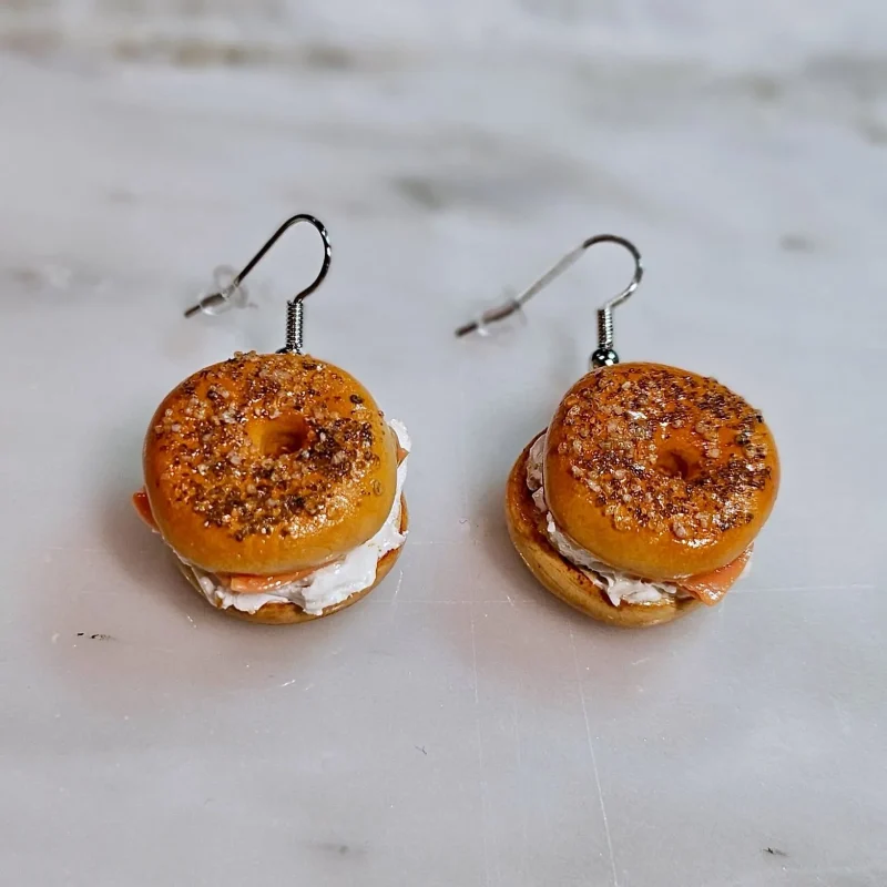 lox cream cheese bagel earrings