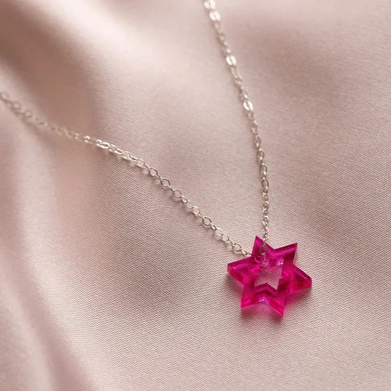 magenta micro floating star of david necklace