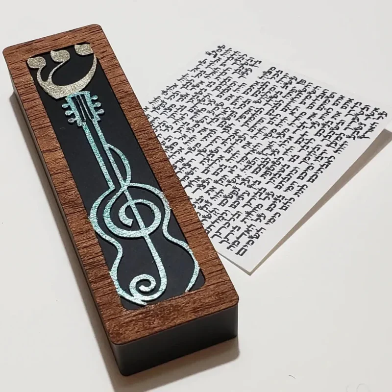 mahogany guitar clef mezuzah by glenn grubard