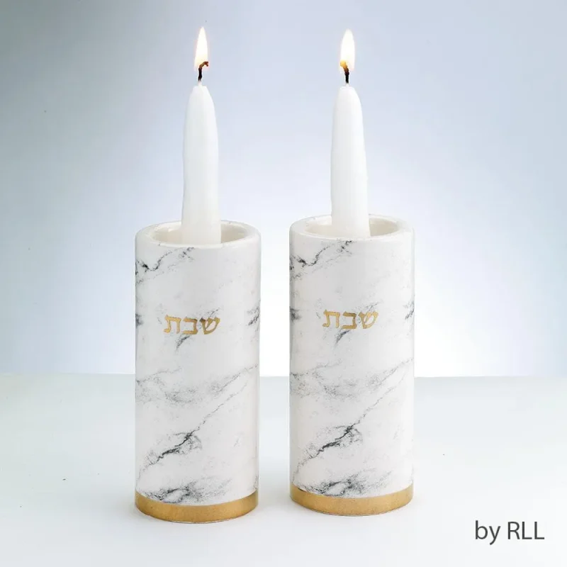 marble gold ceramic shabbat candlesticks