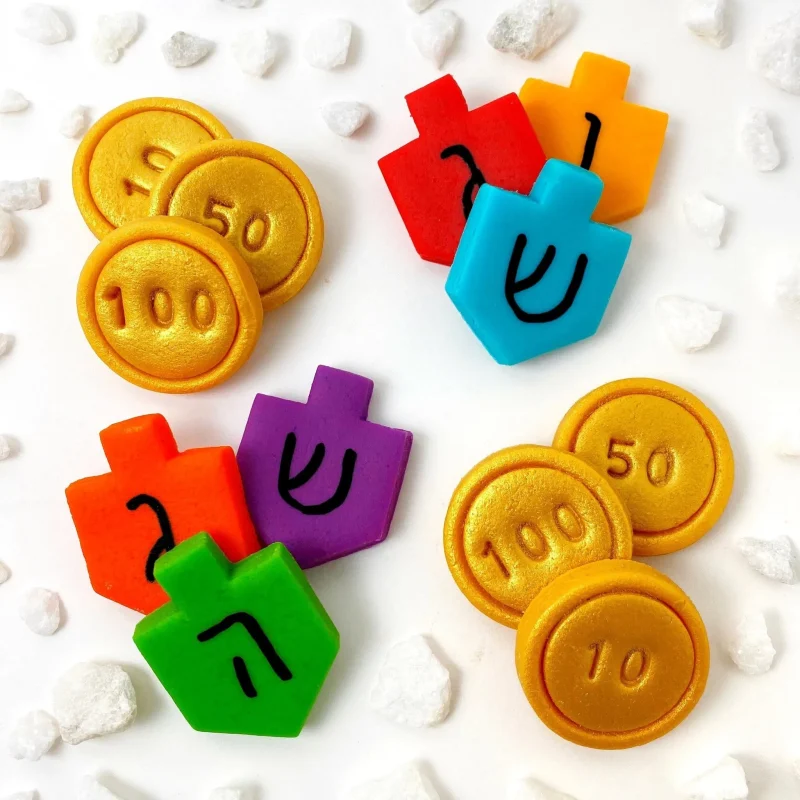 marzipan dreidels gelt tiles