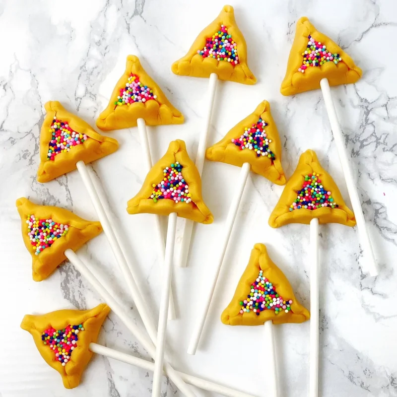 marzipan hamantaschen pops with sprinkles