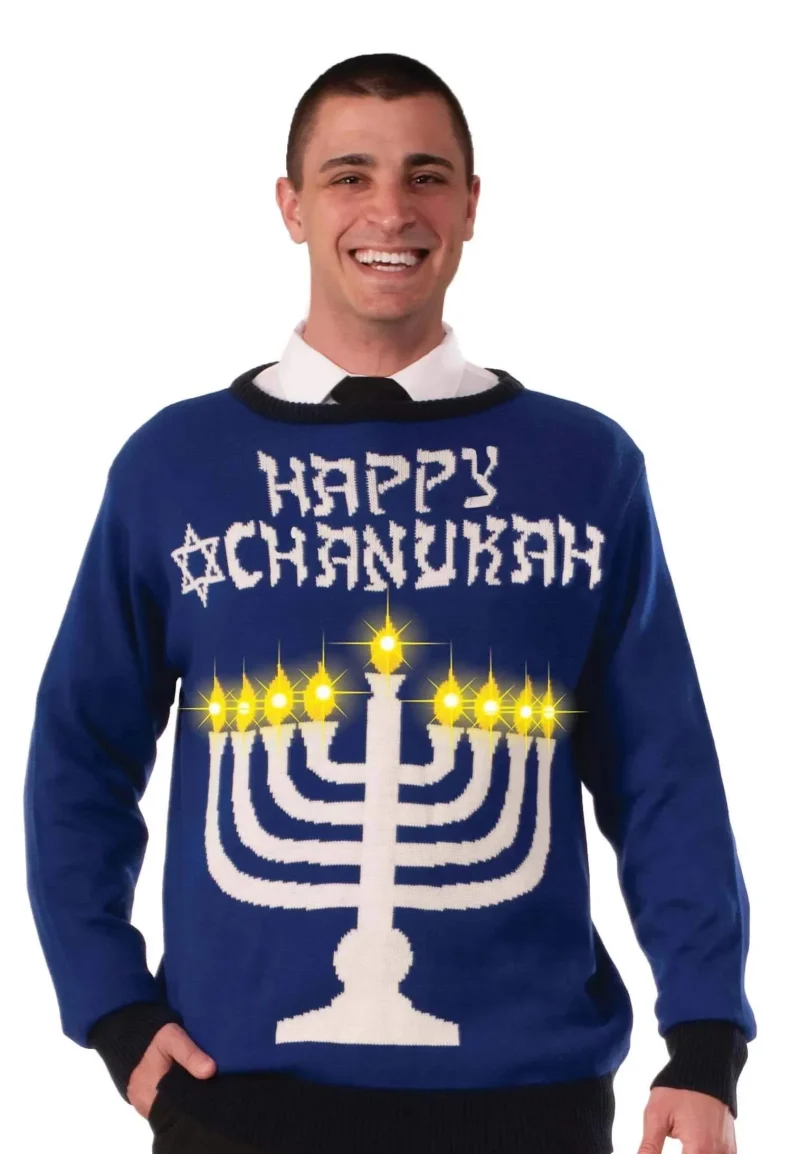 men s lite up menorah chanukah sweater