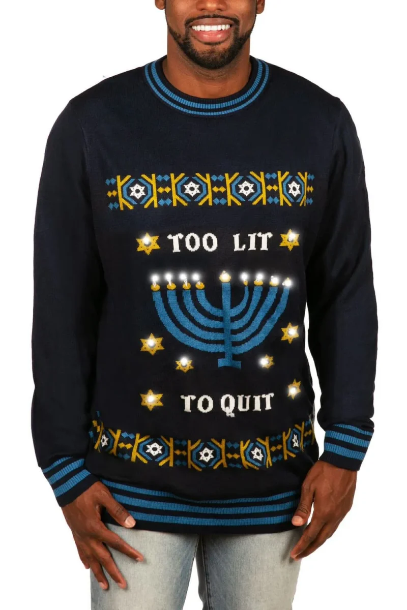 men s too lit to quit sweater by tipsy elves