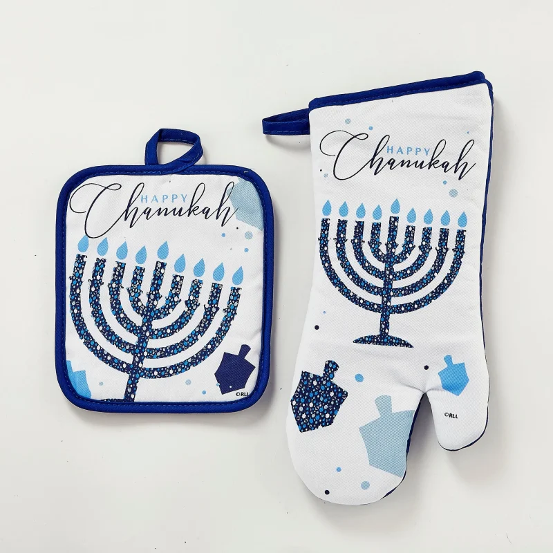 menorah dreidel pot holder oven mitt set