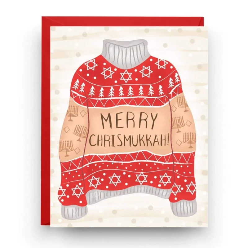 merry chrismukkah ugly sweater greeting cards 6 pack