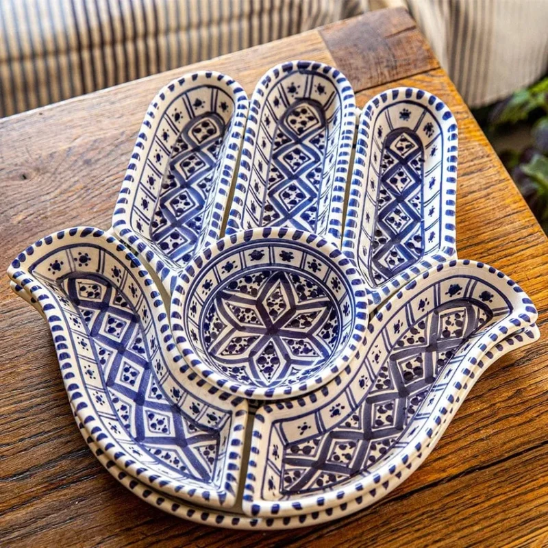 mezze blue hamsa dipping serving set