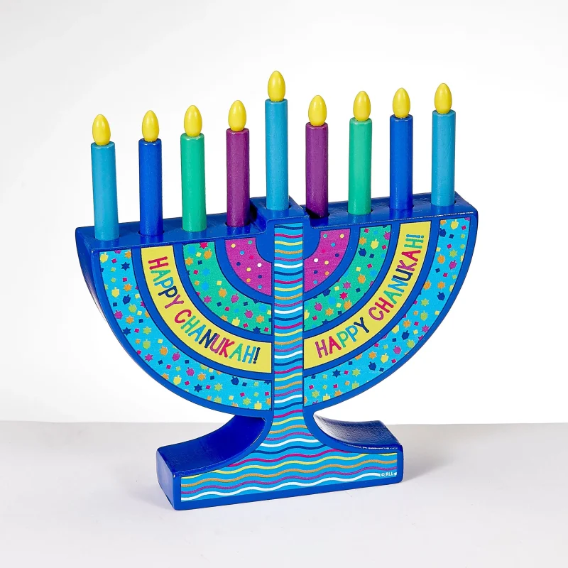 mini wood menorah with removable candles