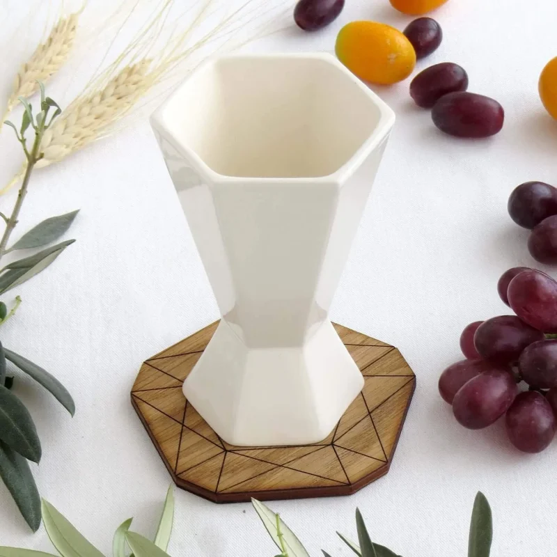 minimalist white kiddush cup for shabbat