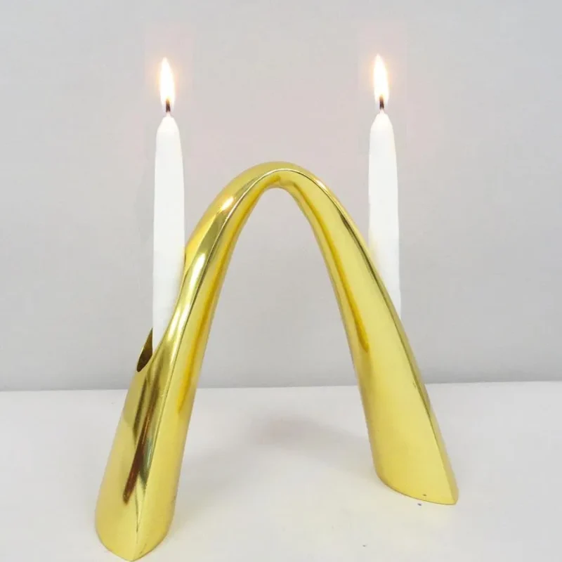 modern gold arch shabbat candlestick set