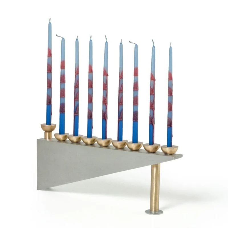 modern pewter geometric menorah by joy stember