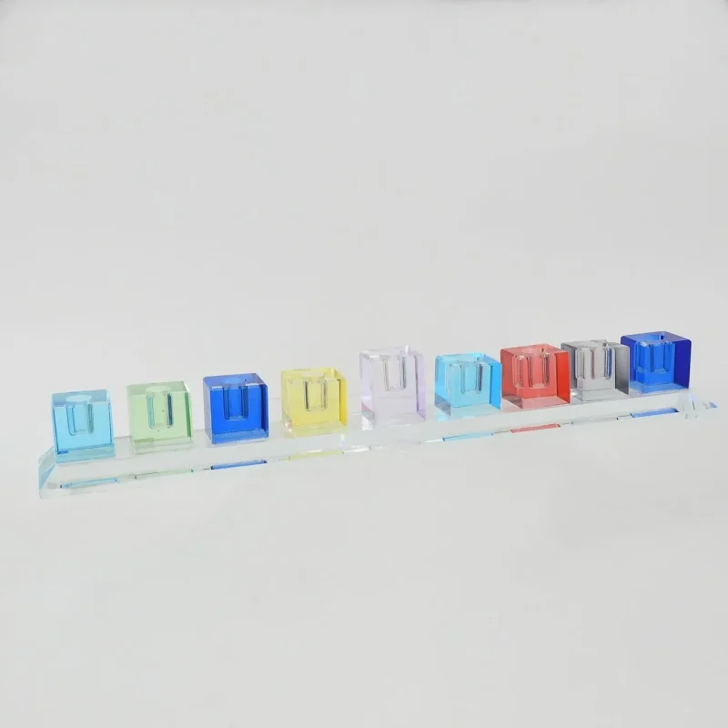 multicolored crystal cube menorah