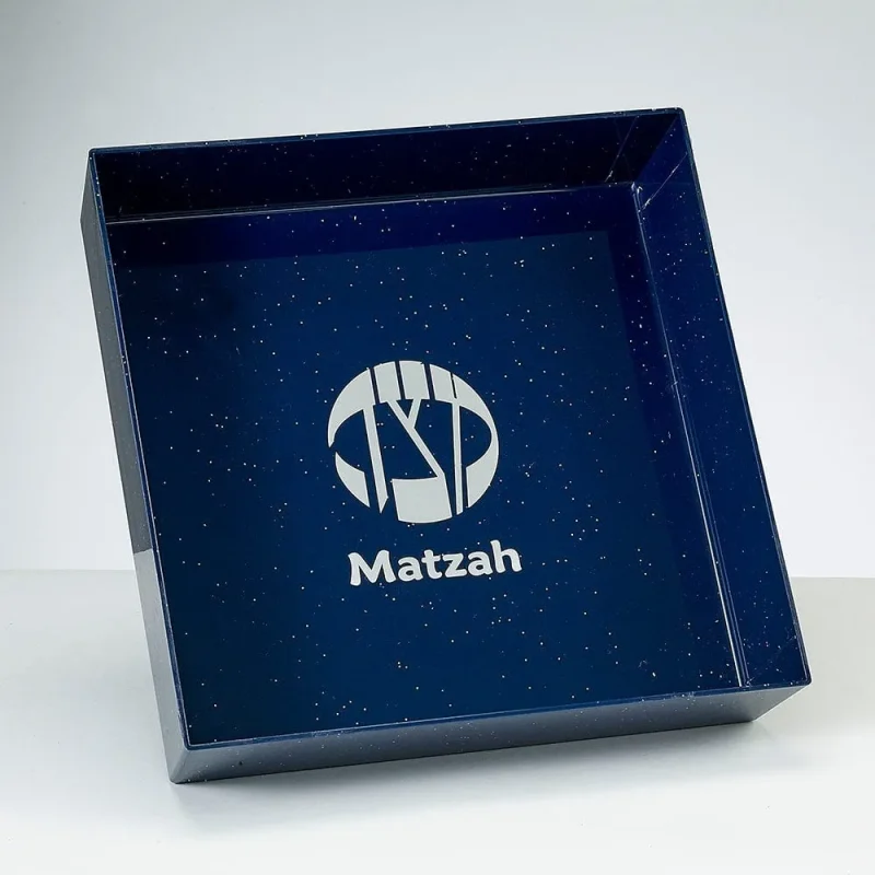 navy glitter acrylic matzah tray elegant square design