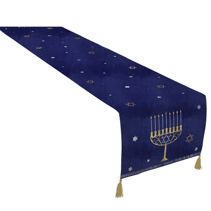 navy hanukkah menorah table runner