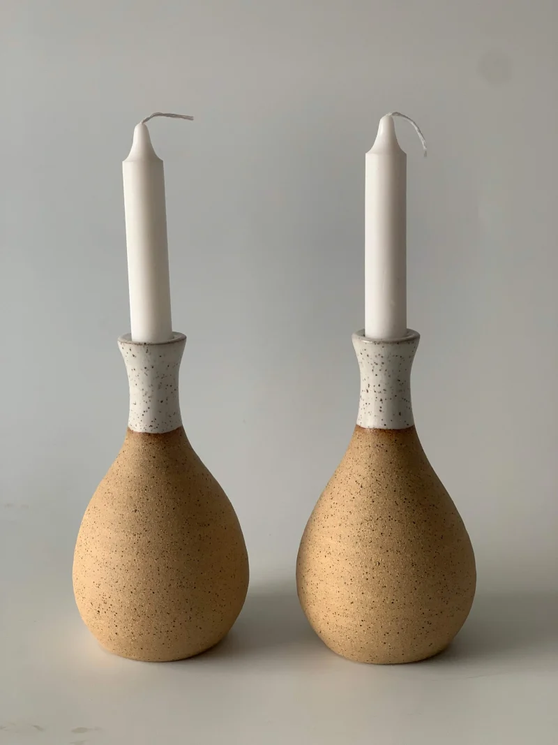 nude white ceramic shabbat candlesticks by rachael pots scaled