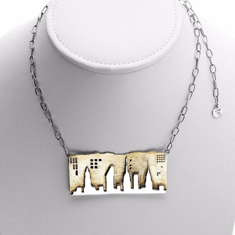 nyc skyline sterling silver or brass necklace