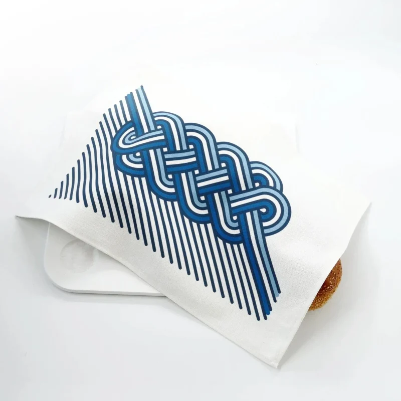 op art blue cotton challah cover